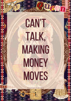Surreal collage office poster with the quote "Can't talk, making money moves" for ambitious entrepreneurs.