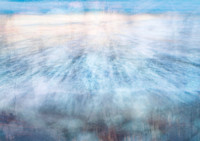 Abstract blue and white photomedia artwork featuring layered ocean-like textures, soft motion blur, and ethereal atmospheric forms suggesting movement through water, creating a sense of calm, resilien