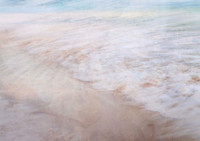 Soft, abstract photomedia artwork featuring flowing ocean waves in pale blue, white, and sandy tones. Layered textures and gentle movement create a sense of freedom, healing, and rising through life's
