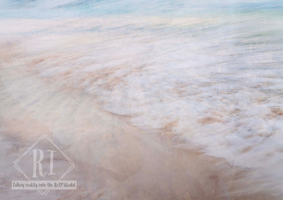 Soft, abstract photomedia artwork featuring flowing ocean waves in pale blue, white, and sandy tones. Layered textures and gentle movement create a sense of freedom, healing, and rising through life's