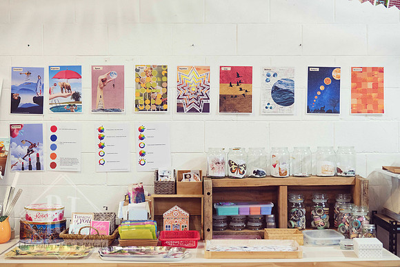 Colourful paper collections displayed at The Papery creative workshop space.