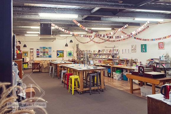 Wide view of The Papery workshop space in Port Macquarie.