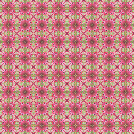 Seamless geometric surface pattern featuring symmetrical organic forms in vibrant pink with soft green and cream tones arranged in a repeating contemporary design.