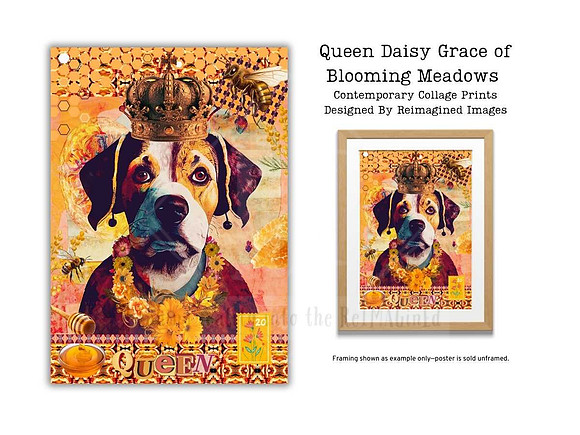Queen Daisy Grace of Blooming Meadows - Contemporary Collage Art Prints For Sale