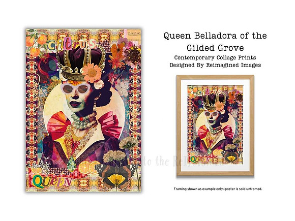 Queen Belladora Of The Gilded Grove - Contemporary Collage Art Prints For Sale