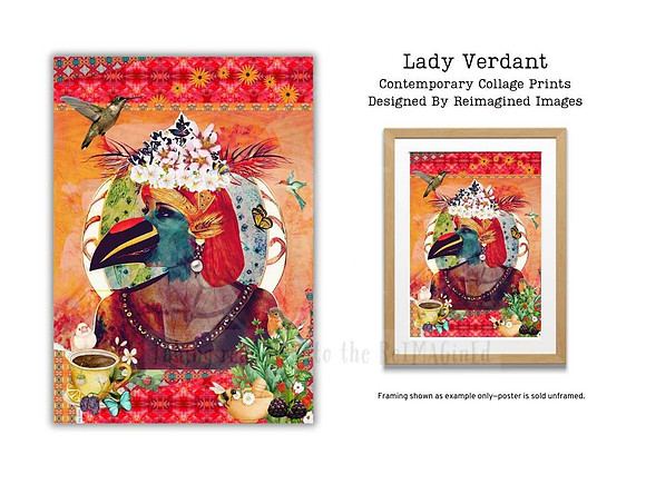 Lady Verdant, Keeper of the Meadow - Contemporary Collage Art Prints For Sale