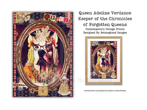 Queen Adeline Verdance Keeper of the Chronicles of Forgotten Queens - Contemporary Collage Art Prints For Sale