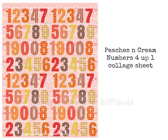 Peaches n Cream Numbers 4 up 1 collage sheet