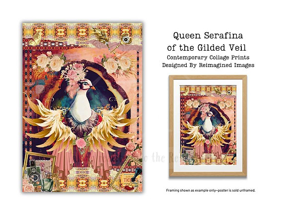Queen Serafina of the Gilded Veil - Contemporary Collage Art Prints For Sale