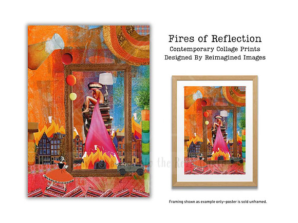 Fires of Reflection - Contemporary Tradigital Collage Prints for sale, Designed By Reimagined Images