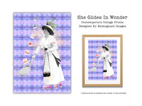 She Glides In Wonder - Contemporary Tradigital Collage Prints for sale, Designed By Reimagined Images