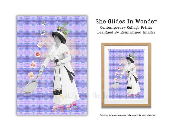 She Glides In Wonder - Contemporary Tradigital Collage Prints for sale, Designed By Reimagined Images