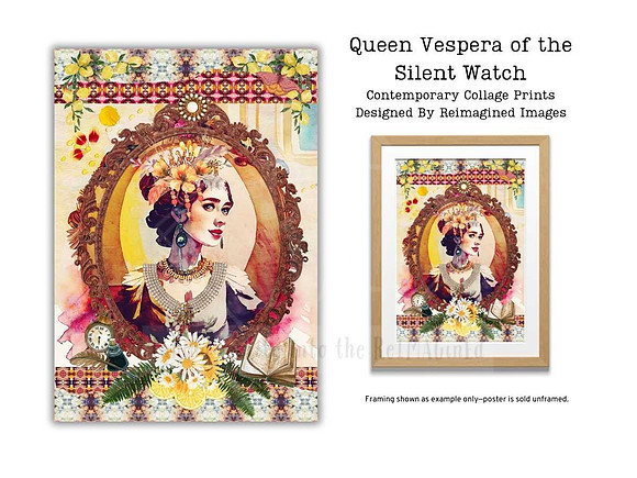 Queen Vespera of the Silent Watch - Contemporary Collage Art Prints For Sale