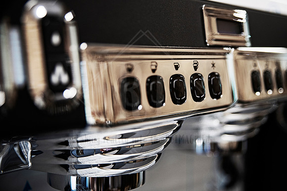 Wide-angle view of Dipacci Coffee's espresso machine panel and modern setup.