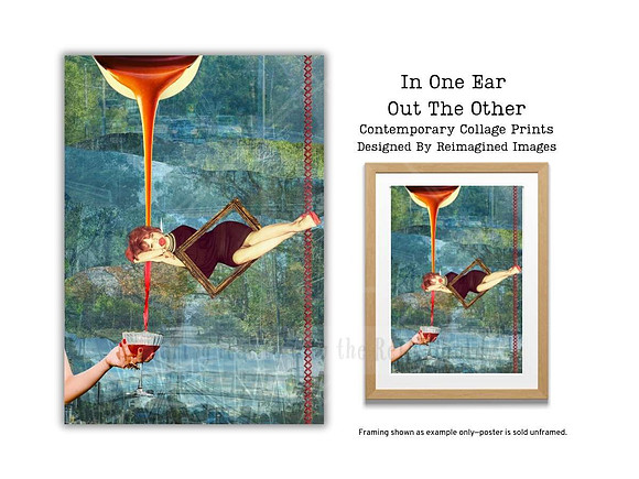 In One Ear Out The Other - Contemporary Collage Prints for sale, Designed By Reimagined Images