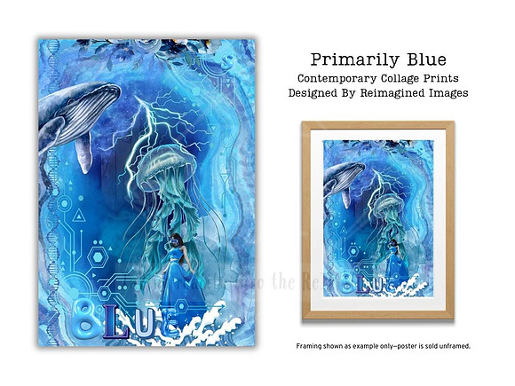 Primarily Blue - Contemporary Collage Prints for sale, Designed By Reimagined Images