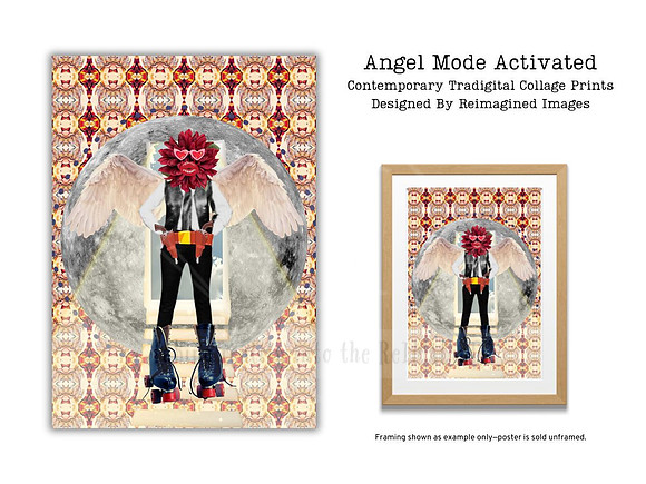 Angel Mode Activated - Contemporary Tradigital Collage Prints for sale, Designed By Reimagined Images